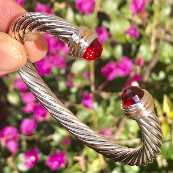 David Yurman Jewelry - David Yurman 7mm Cable Bracelet w/ Garnet & 14K